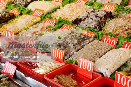 seafood in market for sale