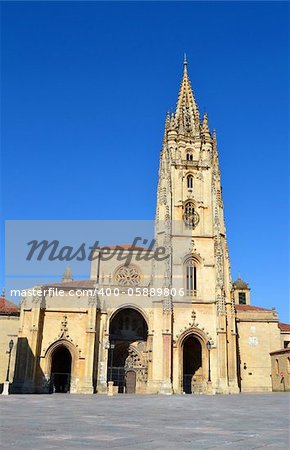 Cathedral of Oviedo in a square, Asturias - Spain