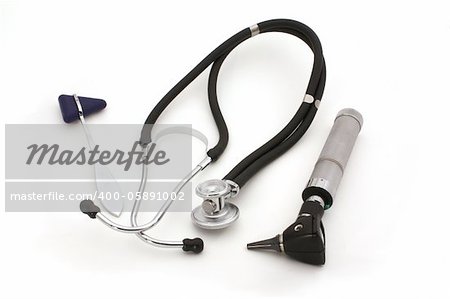 Stethoscope, tendon hammer and otoscope, a few important medical tools