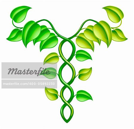 Natural or alternative medicine concept of two vines intertwined in a caduceus style.