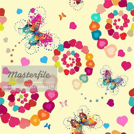 Seamless pattern with hearts and butterflies for Valentine's day