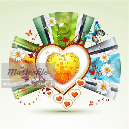 Valentine's day card. Heart with daisy and butterfly