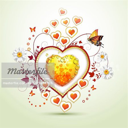 Valentine's day card. Heart with daisy and butterfly