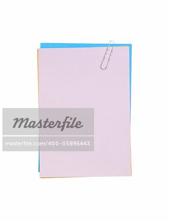 Blank note paper and paper-clip. Isolated