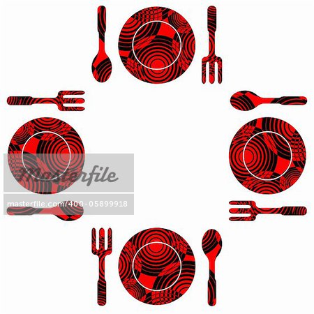 Seamless: ornamental spoon, fork and plate, vector illustration, eps10