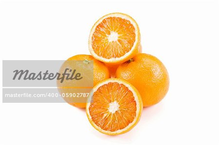 closeup photo of delicious fresh oranges on white background