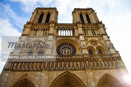 Detail of gothic Cathedral of Notre Dame in Paris