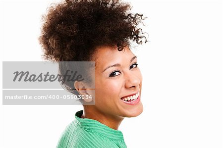 Portrait of a beautiful happy woman. Studio shot with isolated white background.