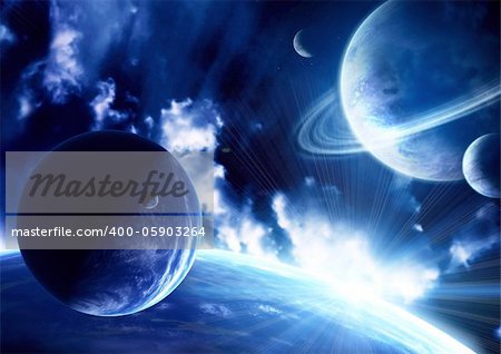 Space flare. A beautiful space scene with planets and nebula