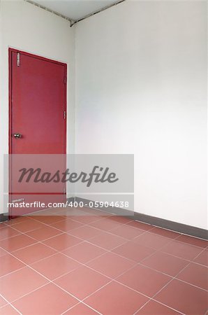 Red door corner white room and ceramic floor