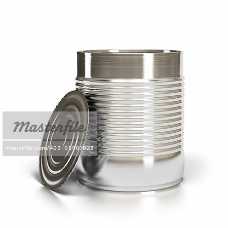 Metal tin can over white background with lid installed against it