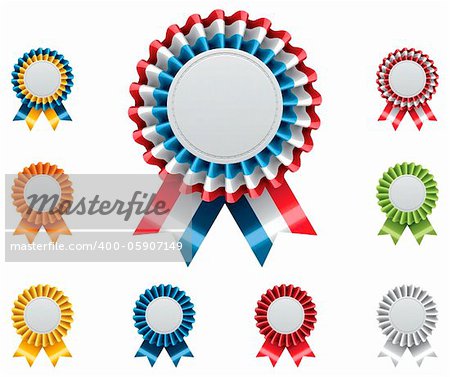Detailed satin award badge with ribbon in different colors
