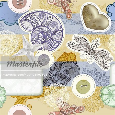 vector seamless vintage scrap template spring  design, clipping masks, elements can be used separately
