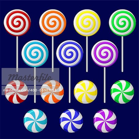 Vector set with colorful candies on dark background