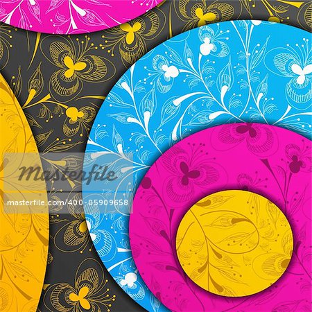 colored layers, abstract background, stylized flowers