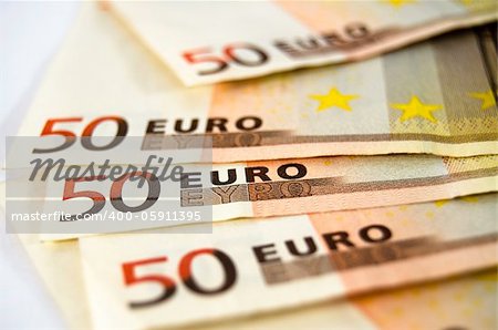 Close up of 50 euro money banknotes