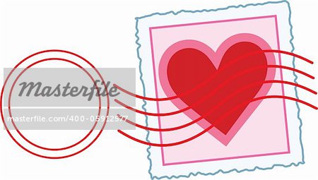An image of a Valentine stamp, with a postal cancellation mark over the area of the stamp.