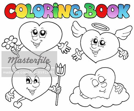 Coloring book hearts collection 2 - vector illustration.