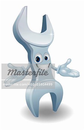 A wrench or spanner tool cartoon character mascot illustration
