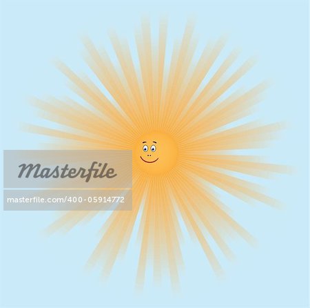 Smiling sun on a blue background - vector