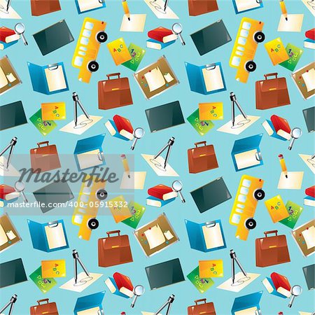 Cartoon school icons seamless pattern