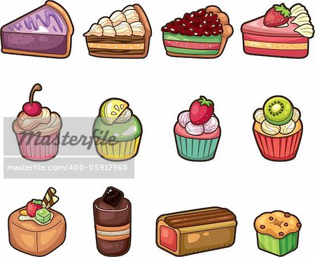 cartoon cake icons set