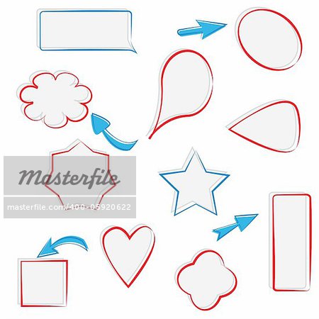 Collection of text frames, speech bubbles and arrows