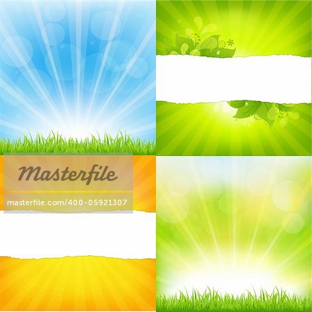 Green And Orange Backgrounds With Sunburst, Vector Background
