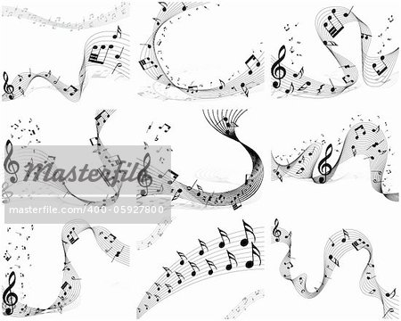 Nine vector musical notes staff backgrounds for design use