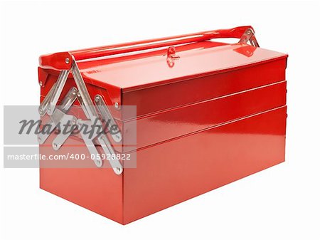 Red metal toolbox isolated on white