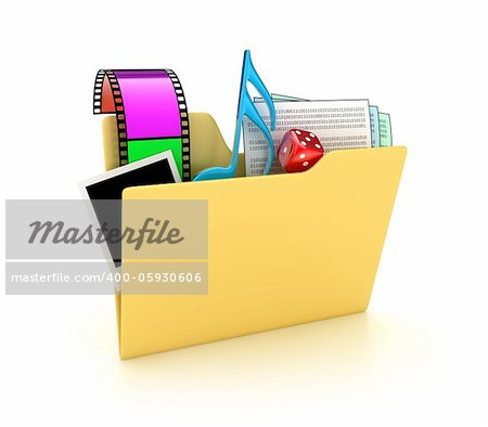 Illustration of a folder with different files on a white background