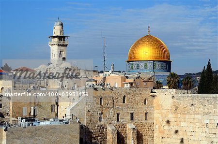 The Western Wall, also known at the Wailing Wall, is the remnant of the ancient wall that surrounded the Jewish Temple's courtyard in jerusalem, Israel. Dome of the Rock is a Muslim Shrine located on the Temple Mount.