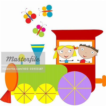 Children background with steam engine