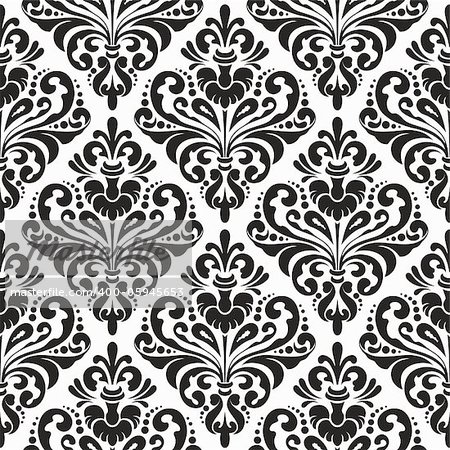 Black and white seamless damask wallpaper pattern