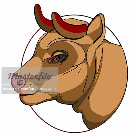 bovine head in a circle, chinese zodiac sign isolated on white