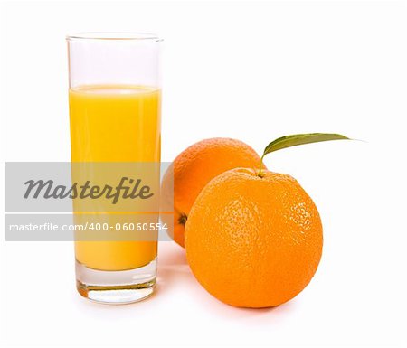 orange fruits with green leaves on white