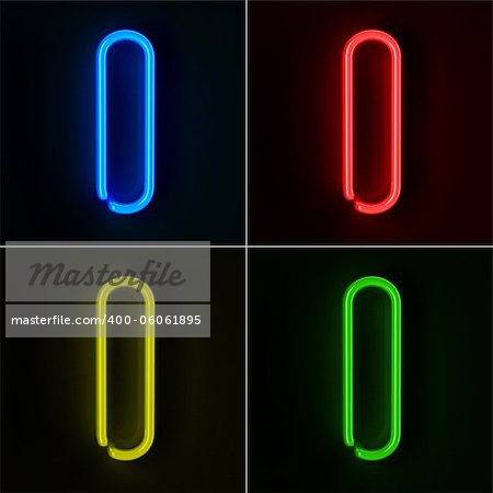Highly detailed neon sign with the letter I in four colors