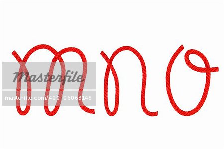Red fiber rope bent in the form of letter M,N,O