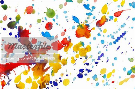 Abstract colorful watercolor splashes isolated on white background