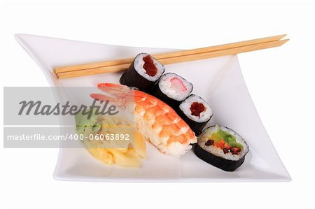 Traditional japanese sushi isolated on white.  With Clipping Path