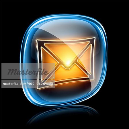 Envelope icon neon, isolated on black background