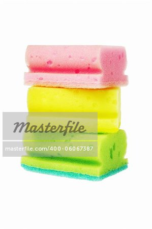 Stack of Colorful Sponge Scourers on White Background