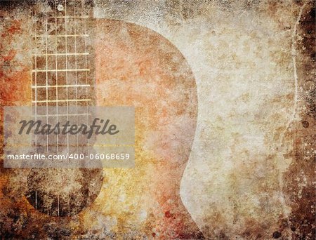 Grunge background with red guitar
