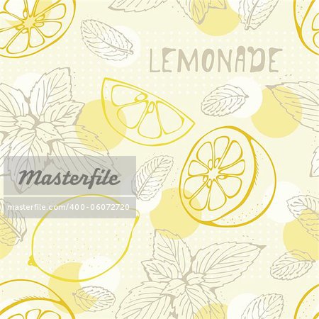 Lemonade seamless vector background with yellow lemons
