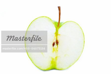 a half of a green apple isolated on white