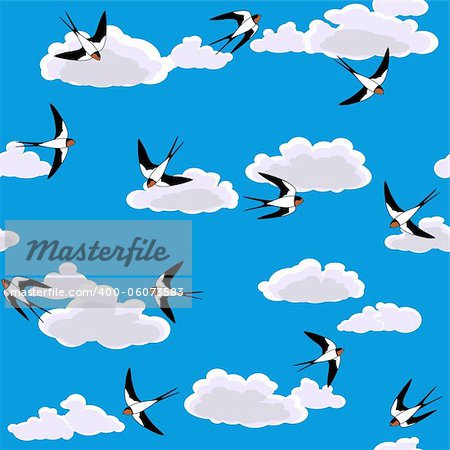 vector swallow flying to sky seamless background