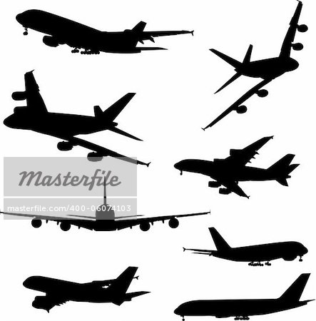 Airplanes silhouettes isolated on white