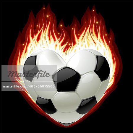 Vector football on fire in the shape of heart