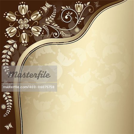 Vintage gold elegance frame with translucent butterflies and floral border (vector EPS 10)