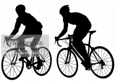 Vector drawing silhouette of a cyclist boy. Silhouette of people